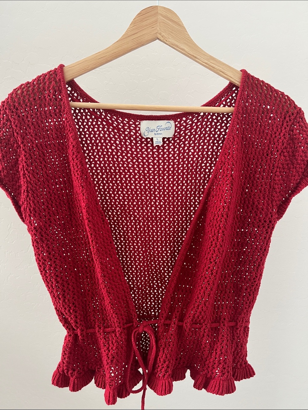 Your Favorite by Pac Sun Red Open-Knit Tie-Front Cardigan Large